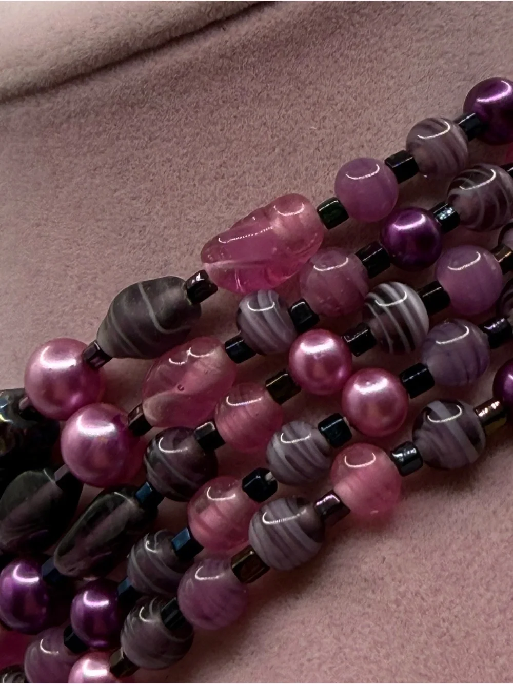 All glass Multi-Strand Pink & Purple Statement multi layered Beaded Necklace